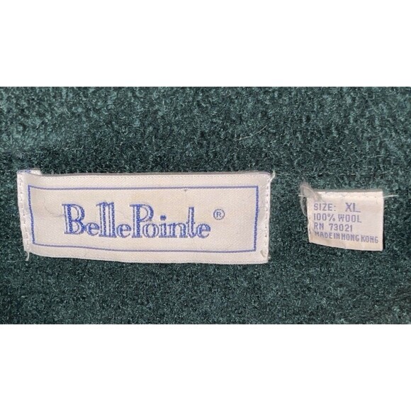 Vtg BellePointe Boiled Wool Cardigan Jacket XL Green Gold Buttons Navy Trim Prep - Picture 10 of 12